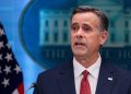 Central Intelligence Agency (CIA) Director John Ratcliffe speaks during a press conference with U.S. President Donald Trump (not pictured) in the James S. Brady Press Briefing Room at the White House in Washington, D.C., U.S., April 6, 2026. REUTERS/Evan Vucci