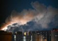 Smoke rises during a Russian missile strike on the Ukrainian capital Kyiv on July 2, 2026, amid the Russian invasion in Ukraine. Russian missile and drone strikes rocked Kyiv early on July 2, setting off fires and wounding at least five people, after President Volodymyr Zelensky warned that Moscow was preparing a "massive attack". (Photo by Sergei SUPINSKY / AFP)