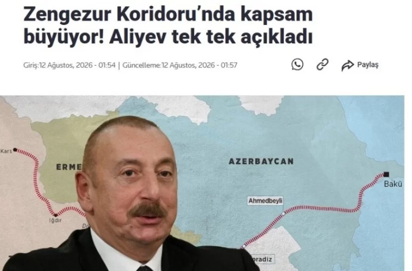 Prezident İlham Əliyevin Zəngəzur dəhlizi ilə bağlı fikirləri Türkiyə mediasının diqqət mərkəzindədir