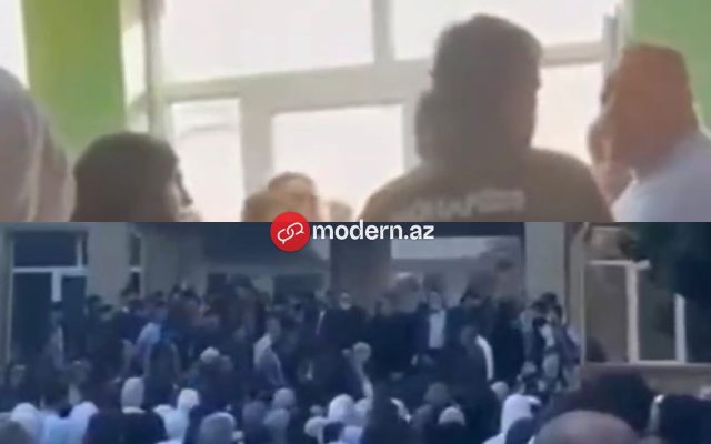 Məktəbin qarşısında dini şüarlar səsləndirdilər, şüşələri sındırdılar – VİDEO